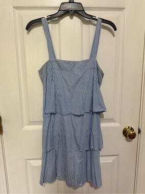 Design Lab Lord & Taylor Blue and White Striped Tiered Midi Dress